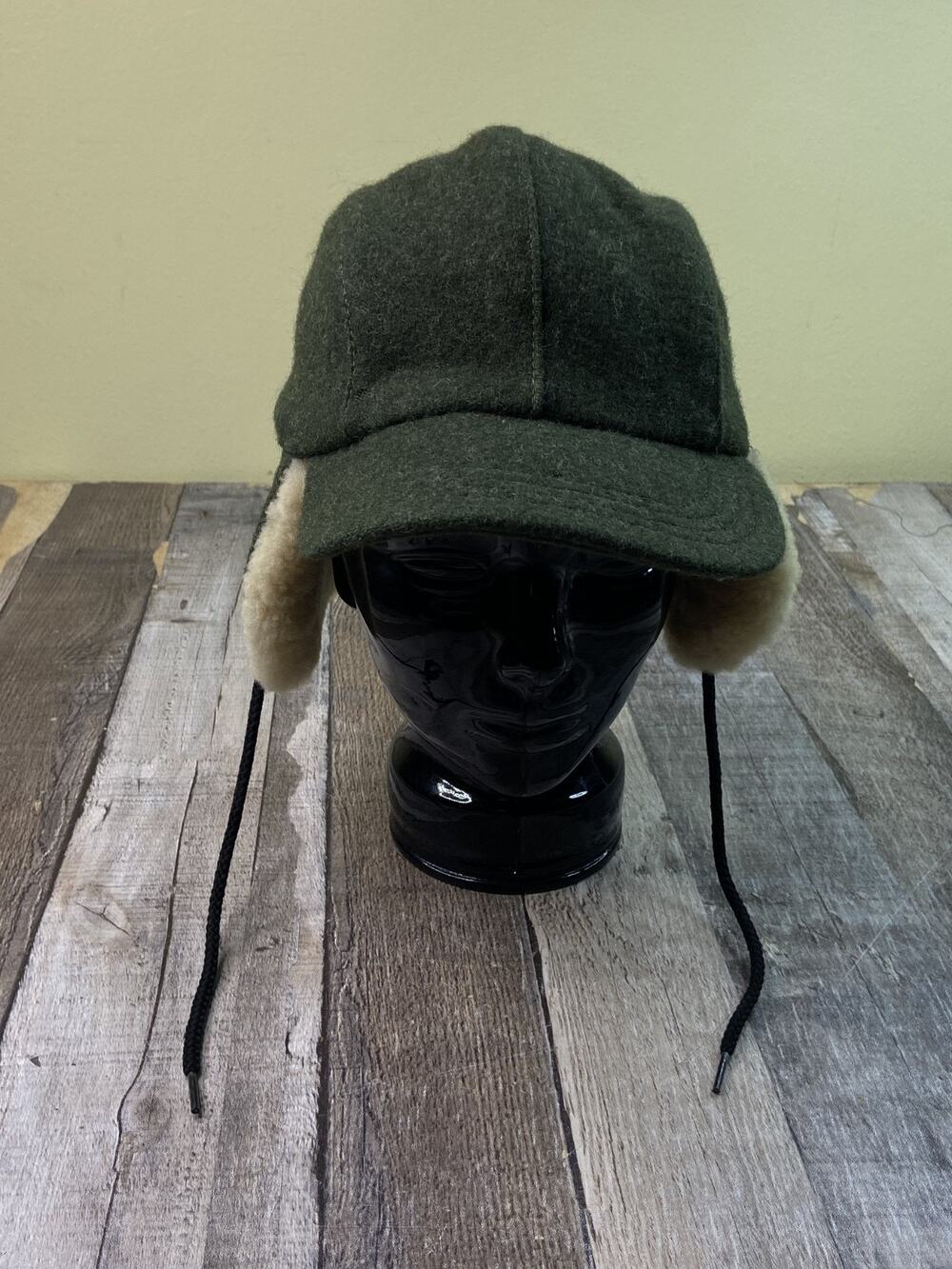 Filson Double Mackinaw Wool Real Shearling Trapper Hat Mens L Green Vintage USA